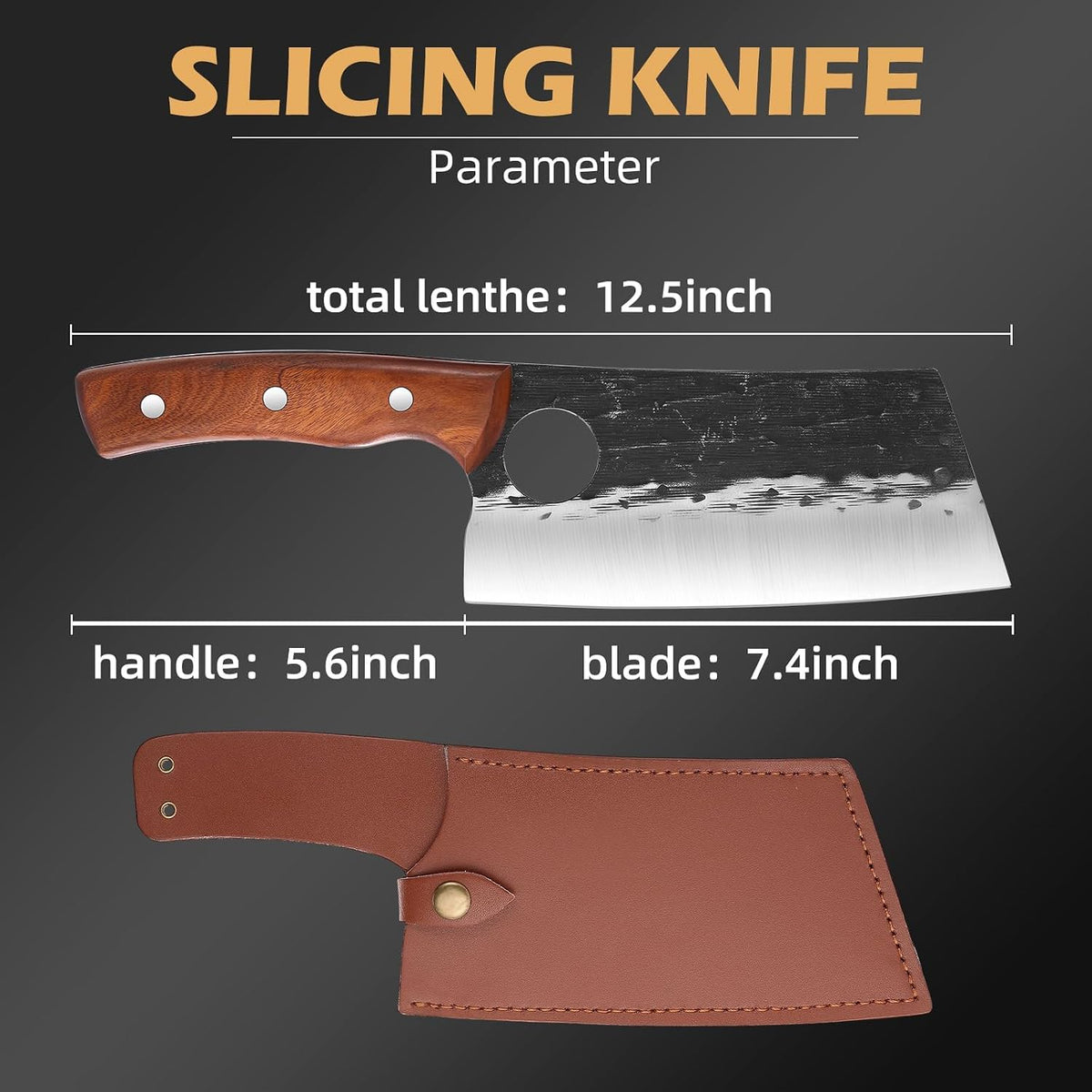 8 Inch Serbian Butcher Knife, Hand Forged Meat Cleaver