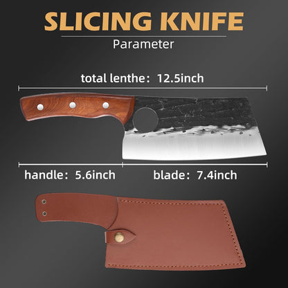 8 Inch Serbian Butcher Knife, Hand Forged Meat Cleaver