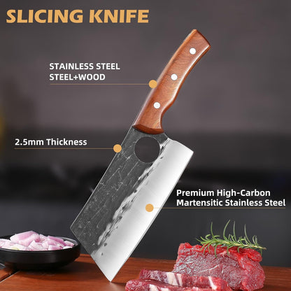 8 Inch Serbian Butcher Knife, Hand Forged Meat Cleaver