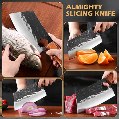 8 Inch Serbian Butcher Knife, Hand Forged Meat Cleaver