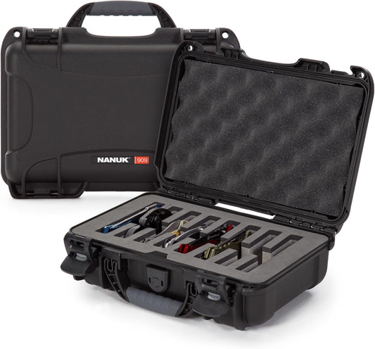909 Travel Knife Case – Waterproof Pocket Knife Storage with 8 Slots, 12.6” x 9” x 4.4” - Lightweight, Lockable, Dustproof, Impact-Resistant & Durable - Black