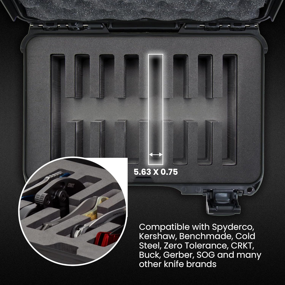 909 Travel Knife Case – Waterproof Pocket Knife Storage with 8 Slots, 12.6” x 9” x 4.4” - Lightweight, Lockable, Dustproof, Impact-Resistant & Durable - Black