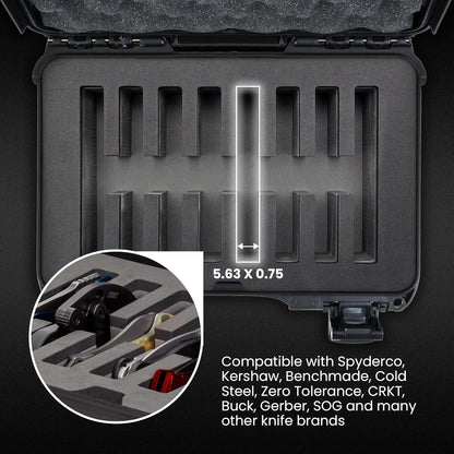 909 Travel Knife Case – Waterproof Pocket Knife Storage with 8 Slots, 12.6” x 9” x 4.4” - Lightweight, Lockable, Dustproof, Impact-Resistant & Durable - Black
