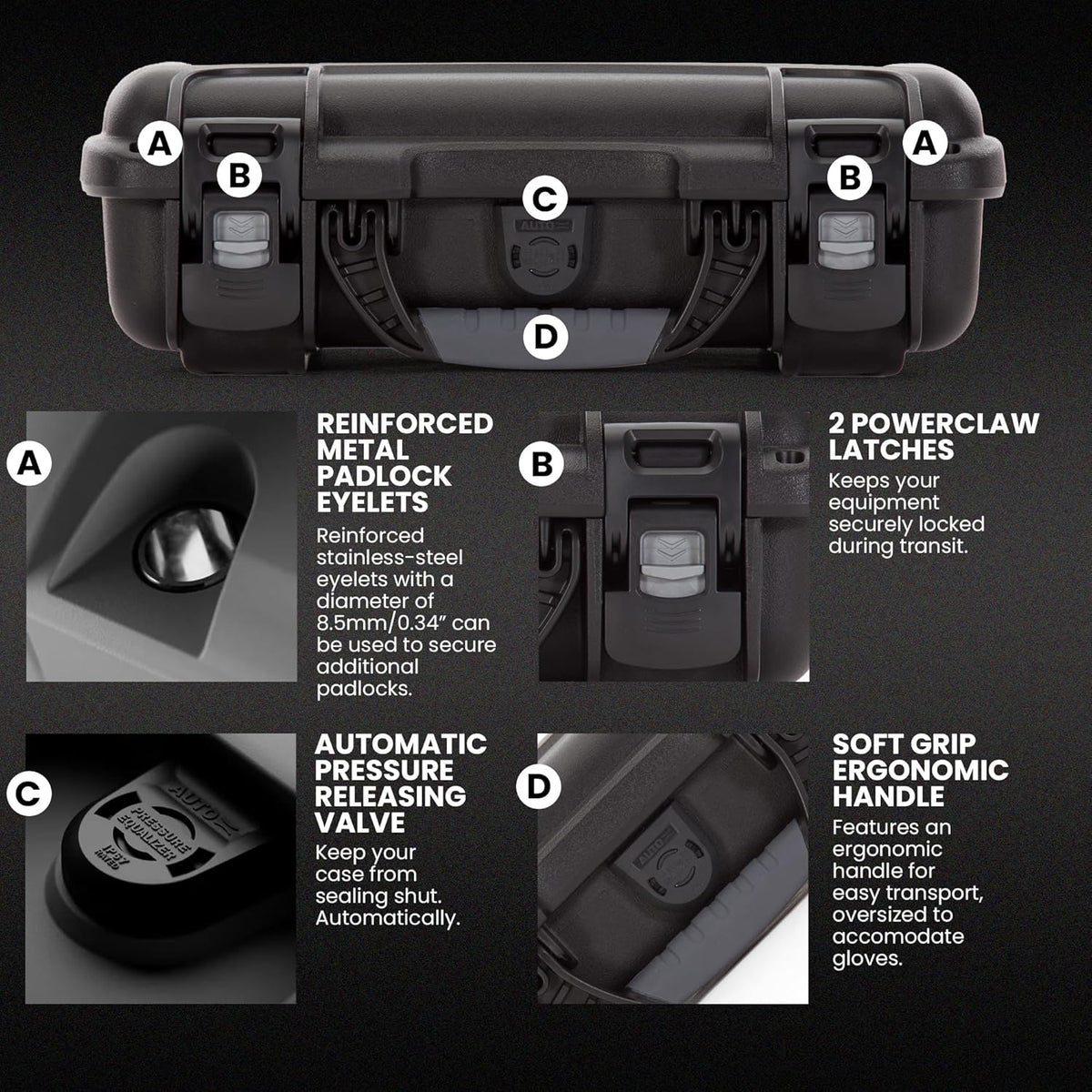 909 Travel Knife Case – Waterproof Pocket Knife Storage with 8 Slots, 12.6” x 9” x 4.4” - Lightweight, Lockable, Dustproof, Impact-Resistant & Durable - Black