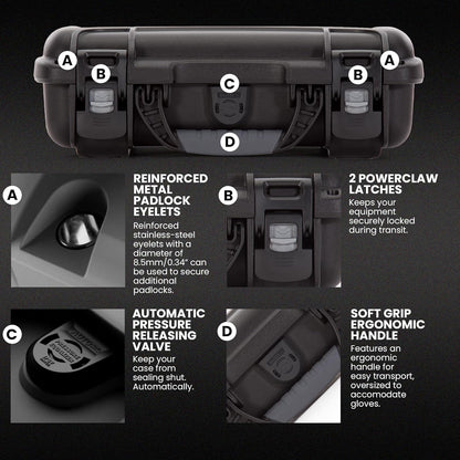 909 Travel Knife Case – Waterproof Pocket Knife Storage with 8 Slots, 12.6” x 9” x 4.4” - Lightweight, Lockable, Dustproof, Impact-Resistant & Durable - Black