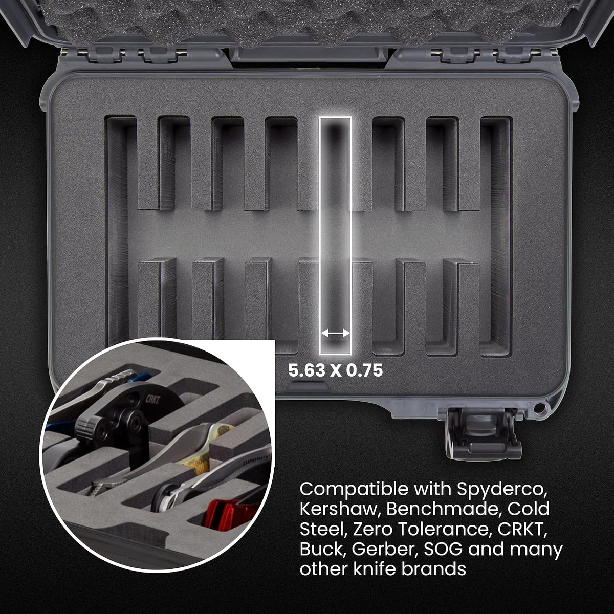 909 Travel Knife Case – Waterproof Pocket Knife Storage with 8 Slots, 12.6” x 9” x 4.4” - Lightweight, Lockable, Dustproof, Impact-Resistant & Durable - Black