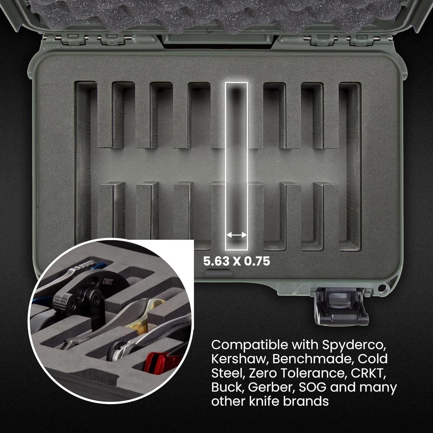 909 Travel Knife Case – Waterproof Pocket Knife Storage with 8 Slots, 12.6” x 9” x 4.4” - Lightweight, Lockable, Dustproof, Impact-Resistant & Durable - Black