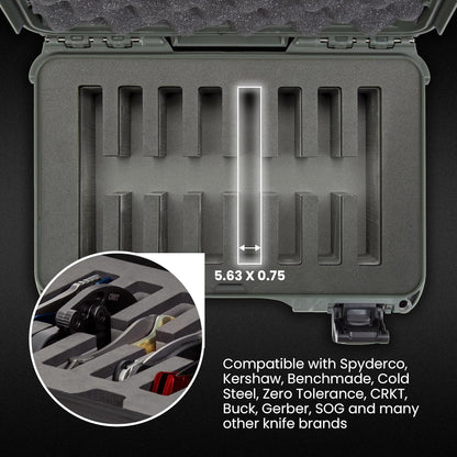 909 Travel Knife Case – Waterproof Pocket Knife Storage with 8 Slots, 12.6” x 9” x 4.4” - Lightweight, Lockable, Dustproof, Impact-Resistant & Durable - Black