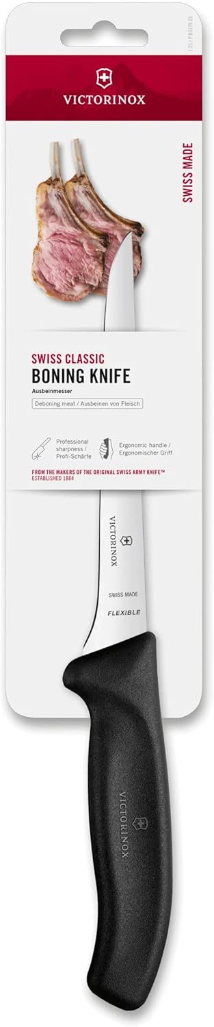 Swiss Classic, 6 Inch Boning Knife, Extra Sharp Narrow Flexible Blade, Stainless Steel, Black