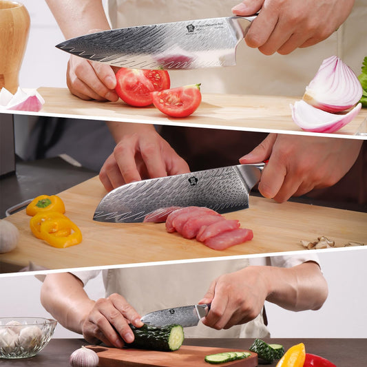 Damascus Kitchen Knife Sets 3 PCS, Japanese Kitchen Knife Set Damascus Steel Core, Ultra-Sharp Professional Chef Knife Set and Full Handle, Gift Box