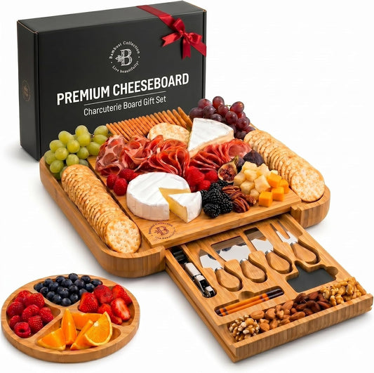 Charcuterie Boards - Large Bamboo Charcuterie Board Set with Knives Serving Accessories, Cheese Tray - House Warming Gifts New Home, Wedding Gift, Bridal Shower Gifts, Birthday Gifts Women Men