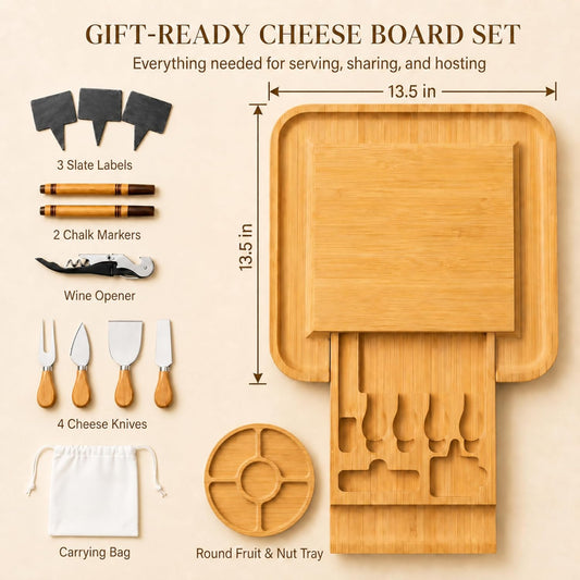 Charcuterie Boards - Large Bamboo Charcuterie Board Set with Knives Serving Accessories, Cheese Tray - House Warming Gifts New Home, Wedding Gift, Bridal Shower Gifts, Birthday Gifts Women Men