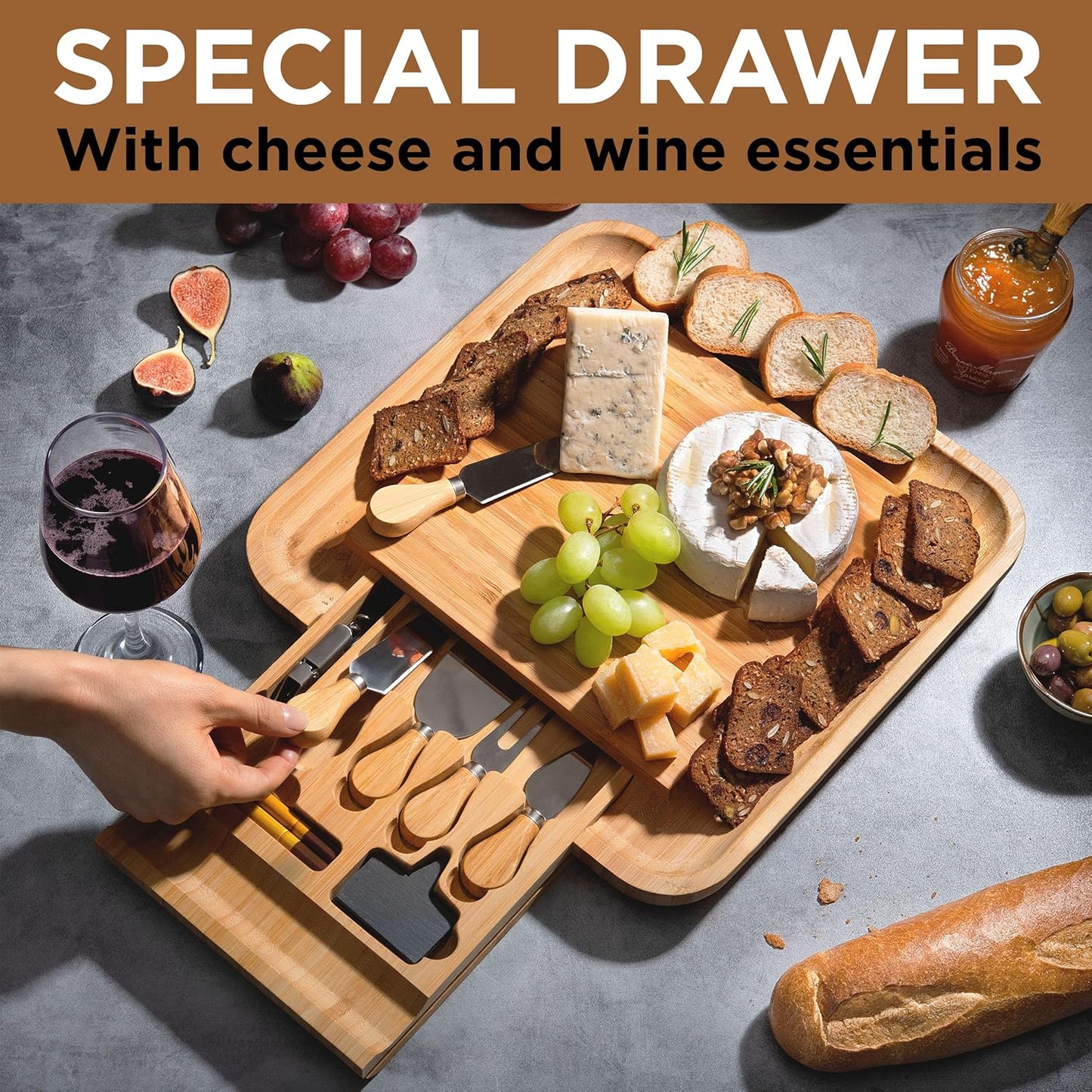 Charcuterie Boards - Large Bamboo Charcuterie Board Set with Knives Serving Accessories, Cheese Tray - House Warming Gifts New Home, Wedding Gift, Bridal Shower Gifts, Birthday Gifts Women Men