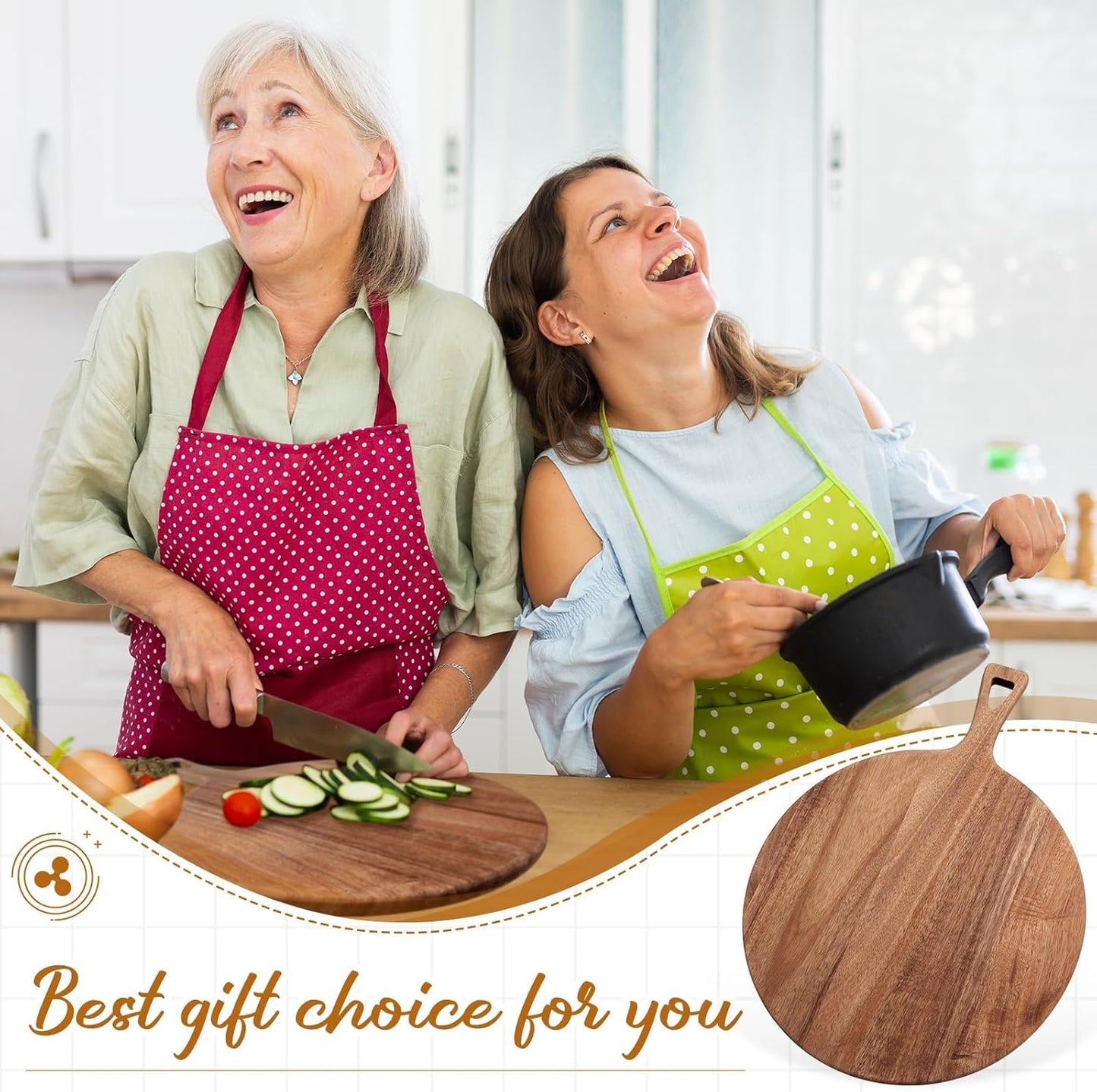 15.4 x 11.4 Inch Acacia Large Wood Cutting Board with Handle Large Round Wooden Cutting Boards Cutting Serving Board for Kitchen Meat Bread Cheese Pizza Vegetables Board Wedding Housewarming Gift