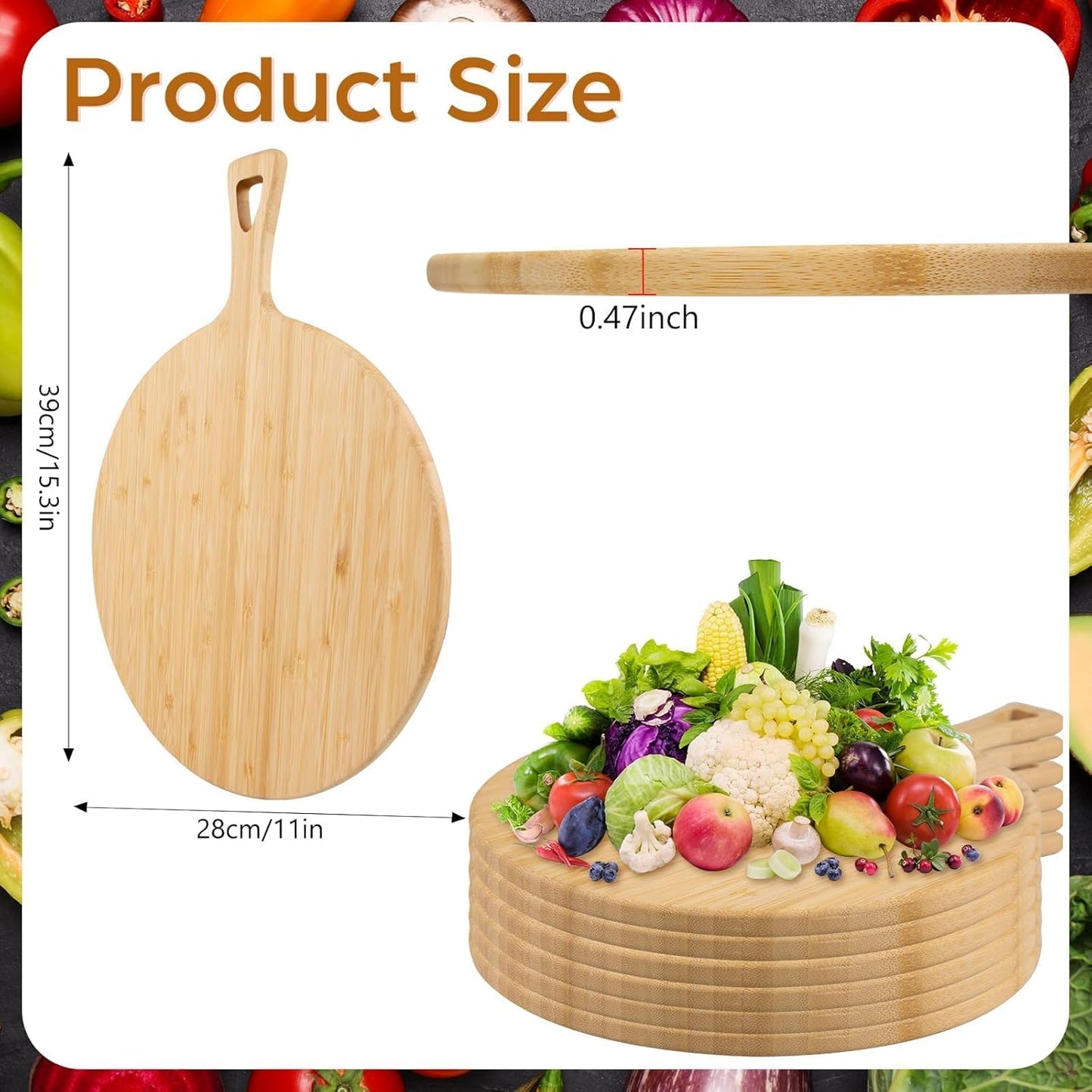 15.4 x 11.4 Inch Acacia Large Wood Cutting Board with Handle Large Round Wooden Cutting Boards Cutting Serving Board for Kitchen Meat Bread Cheese Pizza Vegetables Board Wedding Housewarming Gift