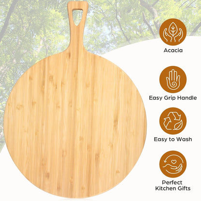 15.4 x 11.4 Inch Acacia Large Wood Cutting Board with Handle Large Round Wooden Cutting Boards Cutting Serving Board for Kitchen Meat Bread Cheese Pizza Vegetables Board Wedding Housewarming Gift