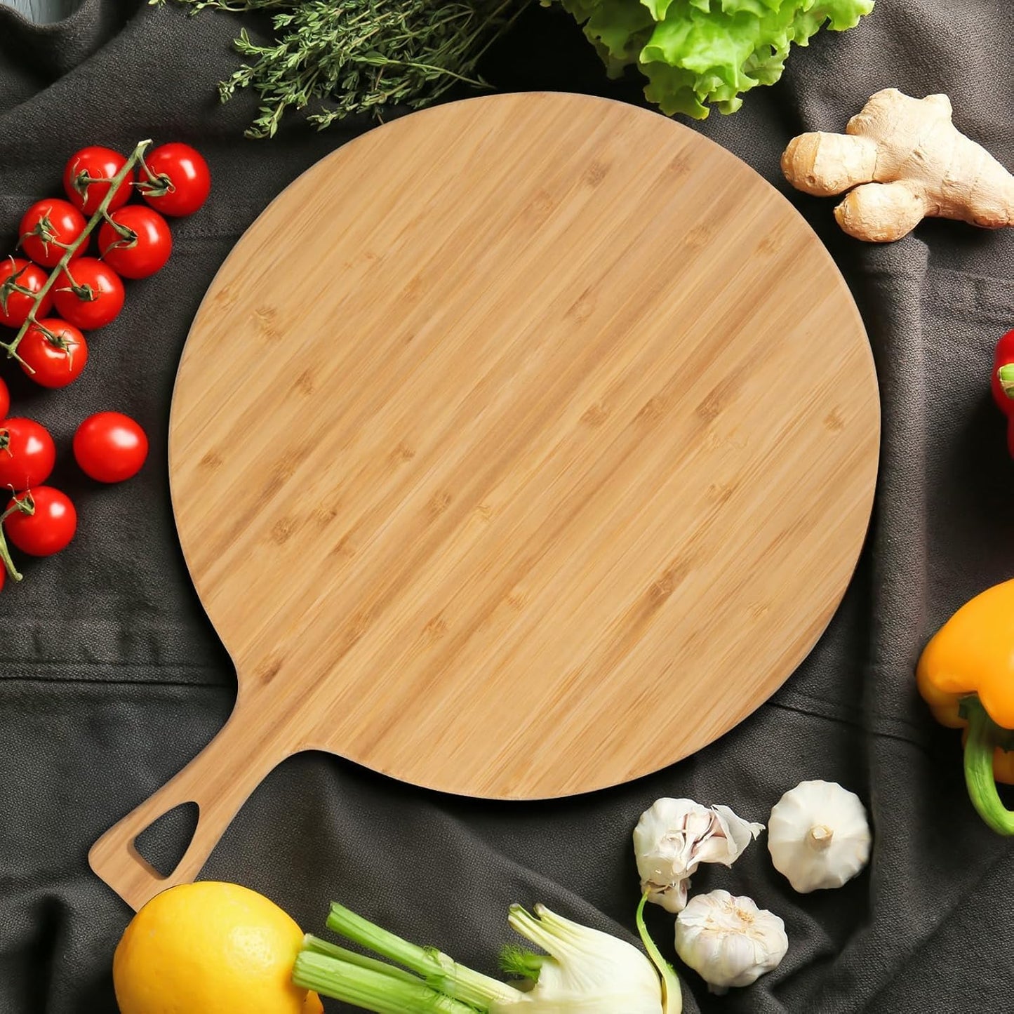 15.4 x 11.4 Inch Acacia Large Wood Cutting Board with Handle Large Round Wooden Cutting Boards Cutting Serving Board for Kitchen Meat Bread Cheese Pizza Vegetables Board Wedding Housewarming Gift