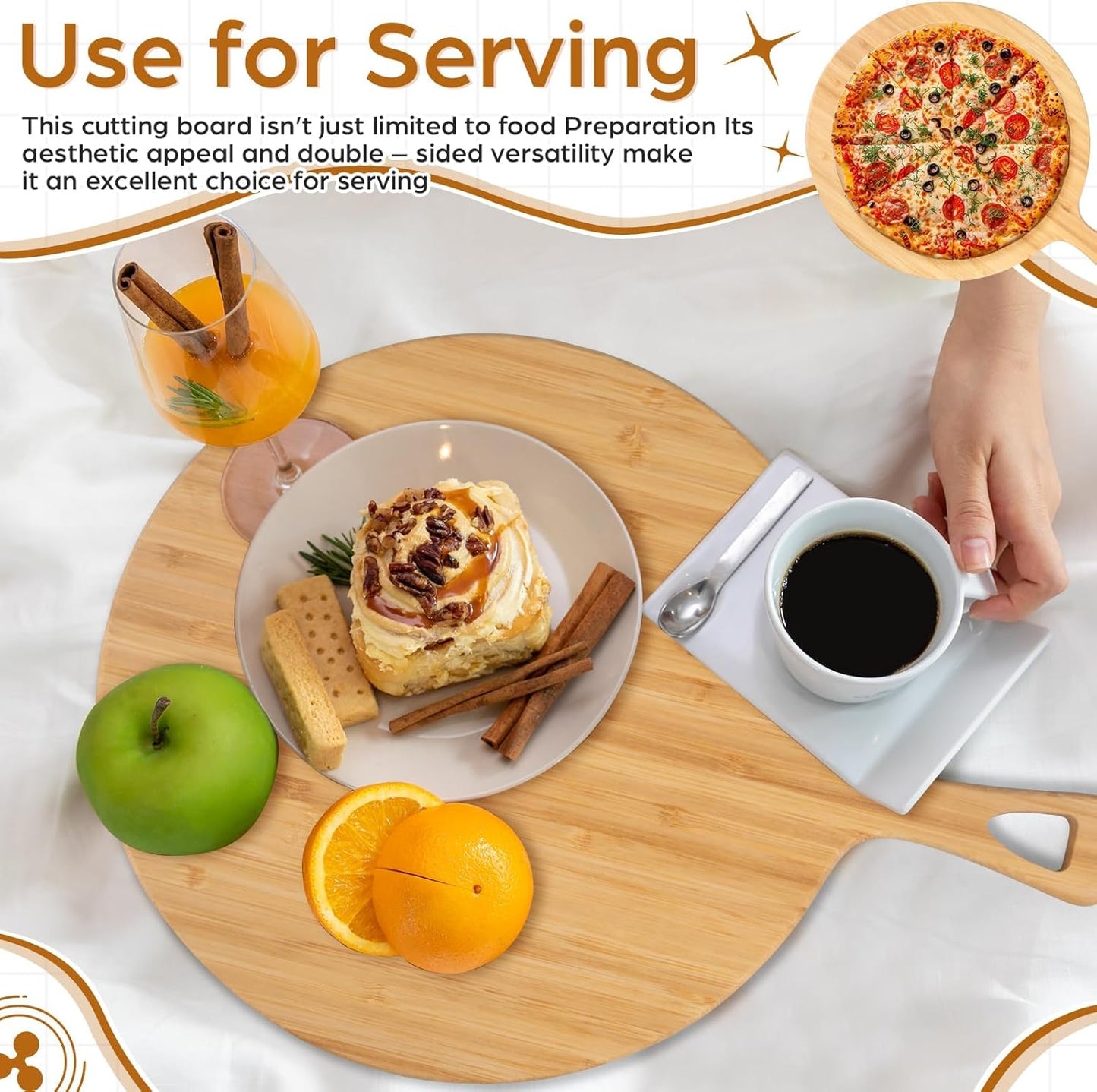 15.4 x 11.4 Inch Acacia Large Wood Cutting Board with Handle Large Round Wooden Cutting Boards Cutting Serving Board for Kitchen Meat Bread Cheese Pizza Vegetables Board Wedding Housewarming Gift