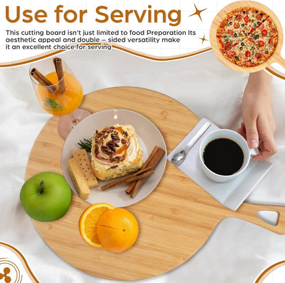 15.4 x 11.4 Inch Acacia Large Wood Cutting Board with Handle Large Round Wooden Cutting Boards Cutting Serving Board for Kitchen Meat Bread Cheese Pizza Vegetables Board Wedding Housewarming Gift