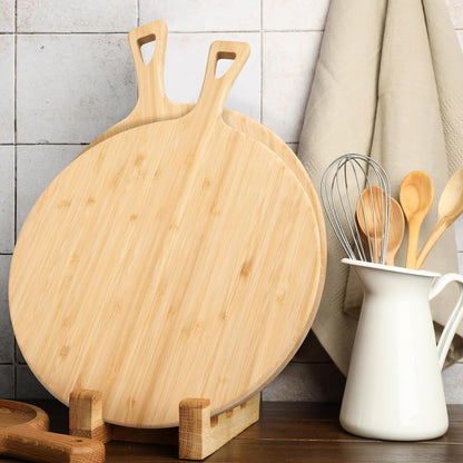 15.4 x 11.4 Inch Acacia Large Wood Cutting Board with Handle Large Round Wooden Cutting Boards Cutting Serving Board for Kitchen Meat Bread Cheese Pizza Vegetables Board Wedding Housewarming Gift