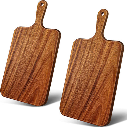 15.4 x 11.4 Inch Acacia Large Wood Cutting Board with Handle Large Round Wooden Cutting Boards Cutting Serving Board for Kitchen Meat Bread Cheese Pizza Vegetables Board Wedding Housewarming Gift