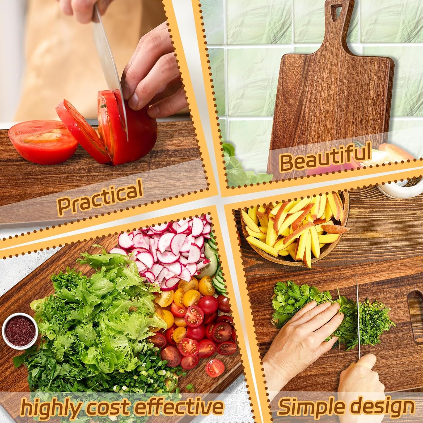 15.4 x 11.4 Inch Acacia Large Wood Cutting Board with Handle Large Round Wooden Cutting Boards Cutting Serving Board for Kitchen Meat Bread Cheese Pizza Vegetables Board Wedding Housewarming Gift