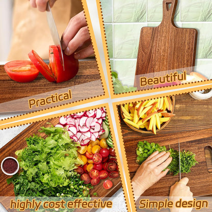 15.4 x 11.4 Inch Acacia Large Wood Cutting Board with Handle Large Round Wooden Cutting Boards Cutting Serving Board for Kitchen Meat Bread Cheese Pizza Vegetables Board Wedding Housewarming Gift