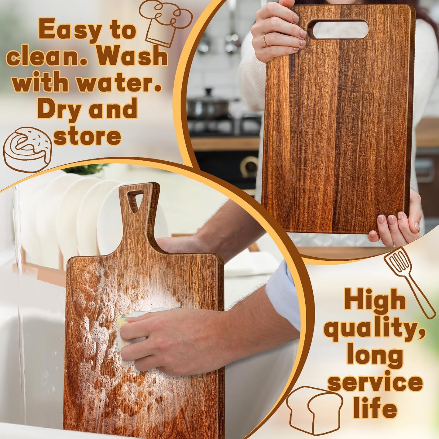15.4 x 11.4 Inch Acacia Large Wood Cutting Board with Handle Large Round Wooden Cutting Boards Cutting Serving Board for Kitchen Meat Bread Cheese Pizza Vegetables Board Wedding Housewarming Gift