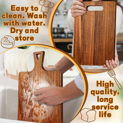 15.4 x 11.4 Inch Acacia Large Wood Cutting Board with Handle Large Round Wooden Cutting Boards Cutting Serving Board for Kitchen Meat Bread Cheese Pizza Vegetables Board Wedding Housewarming Gift