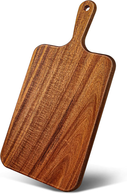 15.4 x 11.4 Inch Acacia Large Wood Cutting Board with Handle Large Round Wooden Cutting Boards Cutting Serving Board for Kitchen Meat Bread Cheese Pizza Vegetables Board Wedding Housewarming Gift