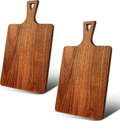 15.4 x 11.4 Inch Acacia Large Wood Cutting Board with Handle Large Round Wooden Cutting Boards Cutting Serving Board for Kitchen Meat Bread Cheese Pizza Vegetables Board Wedding Housewarming Gift