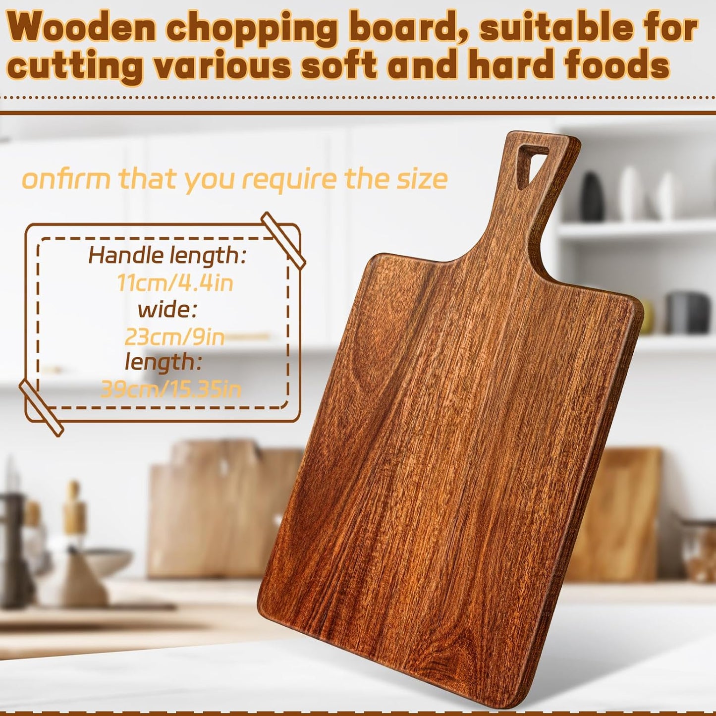 15.4 x 11.4 Inch Acacia Large Wood Cutting Board with Handle Large Round Wooden Cutting Boards Cutting Serving Board for Kitchen Meat Bread Cheese Pizza Vegetables Board Wedding Housewarming Gift