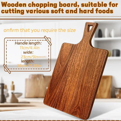 15.4 x 11.4 Inch Acacia Large Wood Cutting Board with Handle Large Round Wooden Cutting Boards Cutting Serving Board for Kitchen Meat Bread Cheese Pizza Vegetables Board Wedding Housewarming Gift