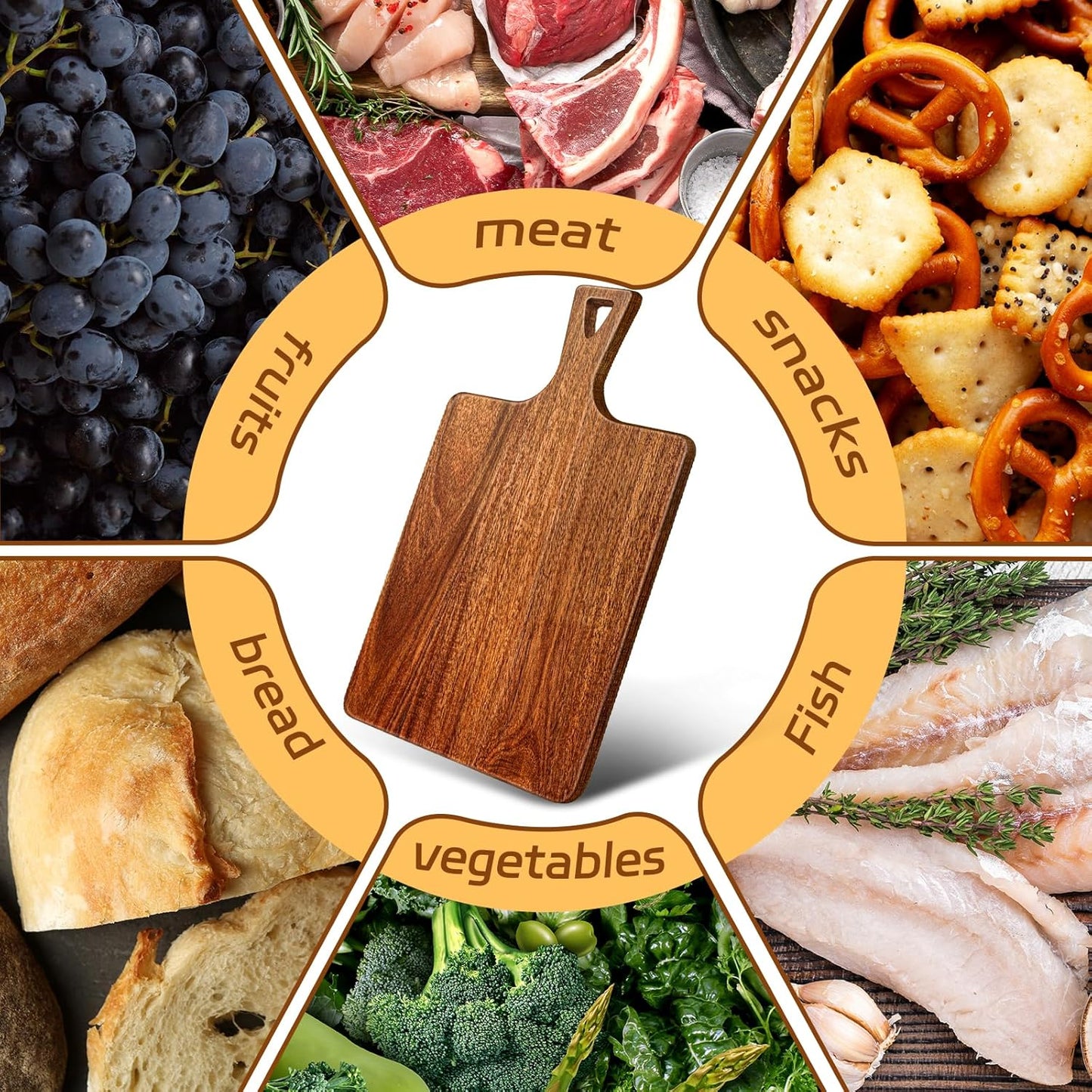 15.4 x 11.4 Inch Acacia Large Wood Cutting Board with Handle Large Round Wooden Cutting Boards Cutting Serving Board for Kitchen Meat Bread Cheese Pizza Vegetables Board Wedding Housewarming Gift