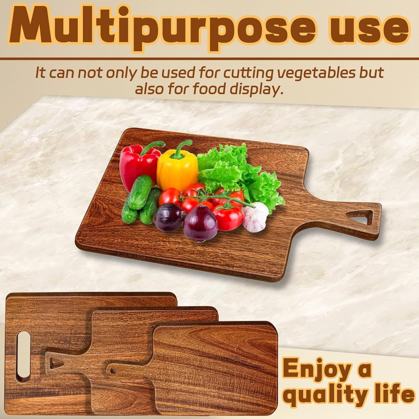 15.4 x 11.4 Inch Acacia Large Wood Cutting Board with Handle Large Round Wooden Cutting Boards Cutting Serving Board for Kitchen Meat Bread Cheese Pizza Vegetables Board Wedding Housewarming Gift