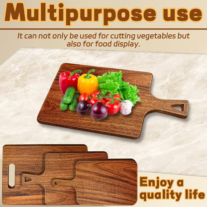 15.4 x 11.4 Inch Acacia Large Wood Cutting Board with Handle Large Round Wooden Cutting Boards Cutting Serving Board for Kitchen Meat Bread Cheese Pizza Vegetables Board Wedding Housewarming Gift