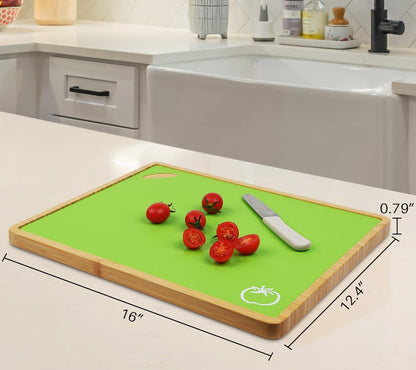 Bamboo Cutting Board Set with 6 Color-Coded Flexible Chopping Mats,BPA Free, Durable & Multi-Purpose for Kitchen Prep, Ideal Charcuterie & Chopping for Meat, Vegetables and Fruits Ideal Kitchen Gifts
