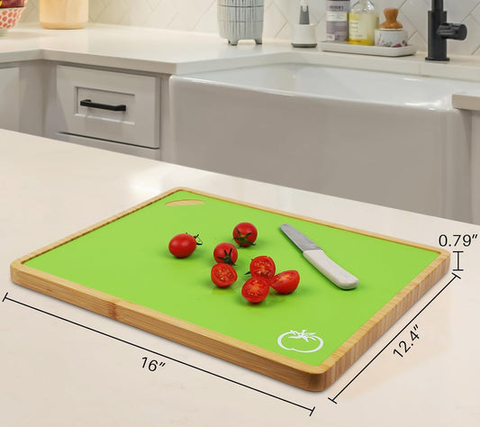 Bamboo Cutting Board Set with 6 Color-Coded Flexible Chopping Mats,BPA Free, Durable & Multi-Purpose for Kitchen Prep, Ideal Charcuterie & Chopping for Meat, Vegetables and Fruits Ideal Kitchen Gifts