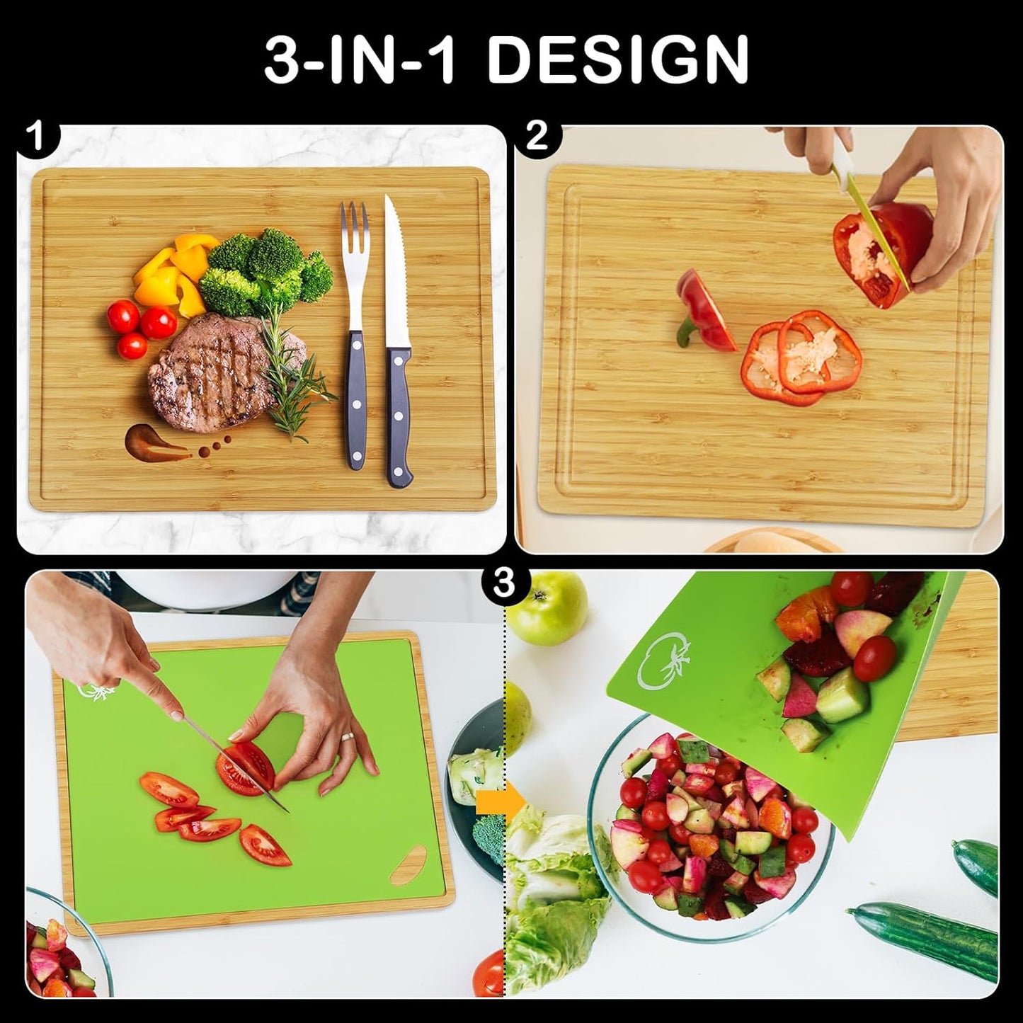 Bamboo Cutting Board Set with 6 Color-Coded Flexible Chopping Mats,BPA Free, Durable & Multi-Purpose for Kitchen Prep, Ideal Charcuterie & Chopping for Meat, Vegetables and Fruits Ideal Kitchen Gifts
