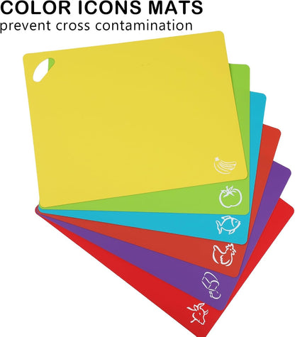 Bamboo Cutting Board Set with 6 Color-Coded Flexible Chopping Mats,BPA Free, Durable & Multi-Purpose for Kitchen Prep, Ideal Charcuterie & Chopping for Meat, Vegetables and Fruits Ideal Kitchen Gifts