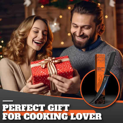 Golden Bird 6 Inch Curved Boning Knife for Meat Cutting with Non‑Slip Grip | Flexible Filet Butcher Knife with German Stainless Steel, Ideal for Meat Trimming, Fish Deboning, Gift for Men