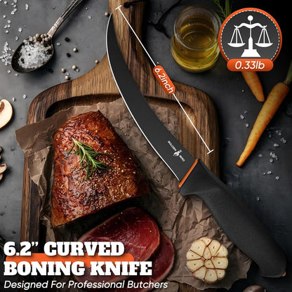 Golden Bird 6 Inch Curved Boning Knife for Meat Cutting with Non‑Slip Grip | Flexible Filet Butcher Knife with German Stainless Steel, Ideal for Meat Trimming, Fish Deboning, Gift for Men