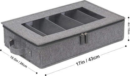 Flatware Utensil Storage Case, Silverware Storage Box Chest with Adjustable Dividers, Cutlery Storage Holder with Zipper Lid for Organizing Cutlery, Flatware, Knives, Large Capacity Gray