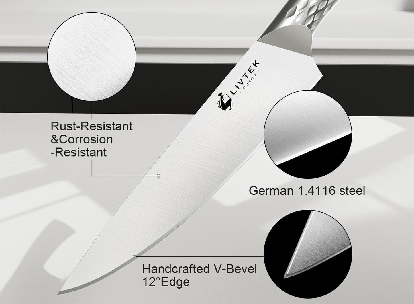 Kitchen Knife Set with Block: 15-Piece German Stainless Steel with Dual Sharpener for Cook Enthusiasts - Covers 95% Kitchen Tasks - Silver Full-Tang Ergonomic Handle, Dishwasher Safe, Gift Box
