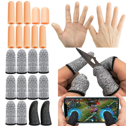 22Pcs Gel Finger Cots Cut Resistant Gloves Set, Sleeves Guards Protectors Cutting Covers Protection Gaming Fingertips Touch