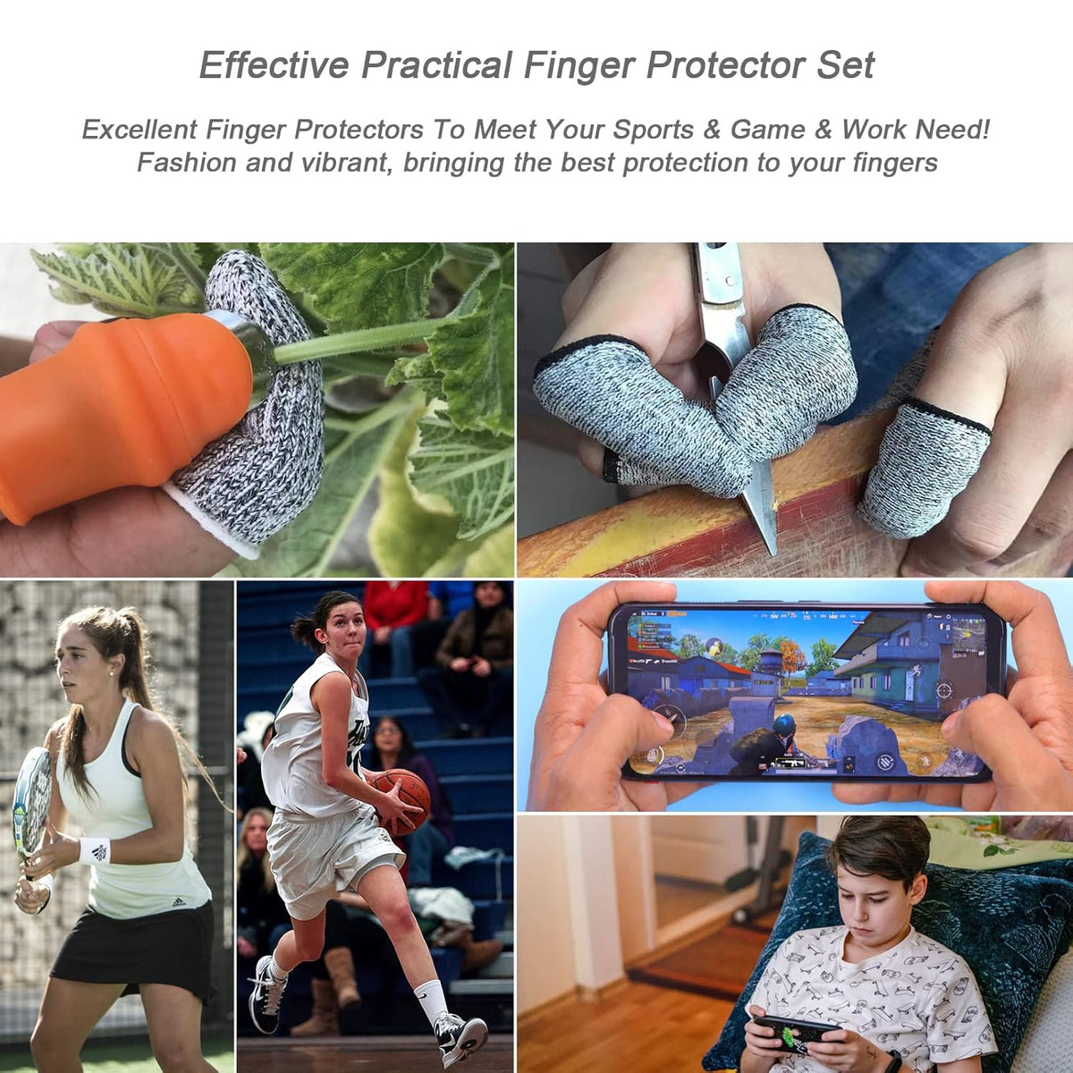 22Pcs Gel Finger Cots Cut Resistant Gloves Set, Sleeves Guards Protectors Cutting Covers Protection Gaming Fingertips Touch