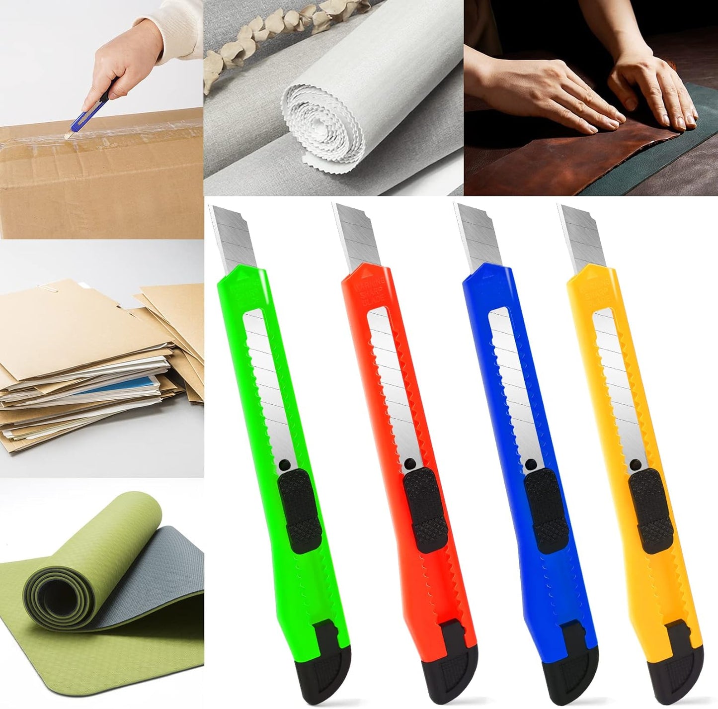 4 Pack Box Cutter, 9mm Snap-off Utility Knife, Box Cutter Retractable for Opening Packages Cartons, Box Opener, Disposable Razor Knife Exacto Knife Perfect for Office and Home use