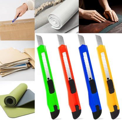 4 Pack Box Cutter, 9mm Snap-off Utility Knife, Box Cutter Retractable for Opening Packages Cartons, Box Opener, Disposable Razor Knife Exacto Knife Perfect for Office and Home use