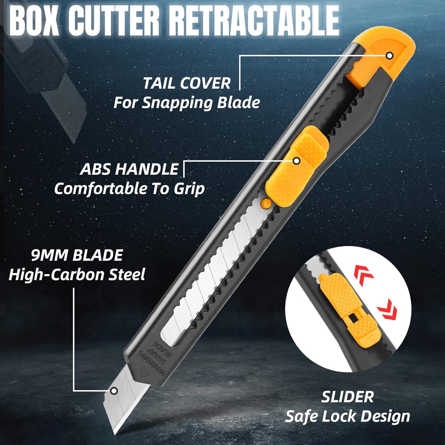 4 Pack Box Cutter, 9mm Snap-off Utility Knife, Box Cutter Retractable for Opening Packages Cartons, Box Opener, Disposable Razor Knife Exacto Knife Perfect for Office and Home use
