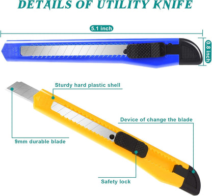 4 Pack Box Cutter, 9mm Snap-off Utility Knife, Box Cutter Retractable for Opening Packages Cartons, Box Opener, Disposable Razor Knife Exacto Knife Perfect for Office and Home use
